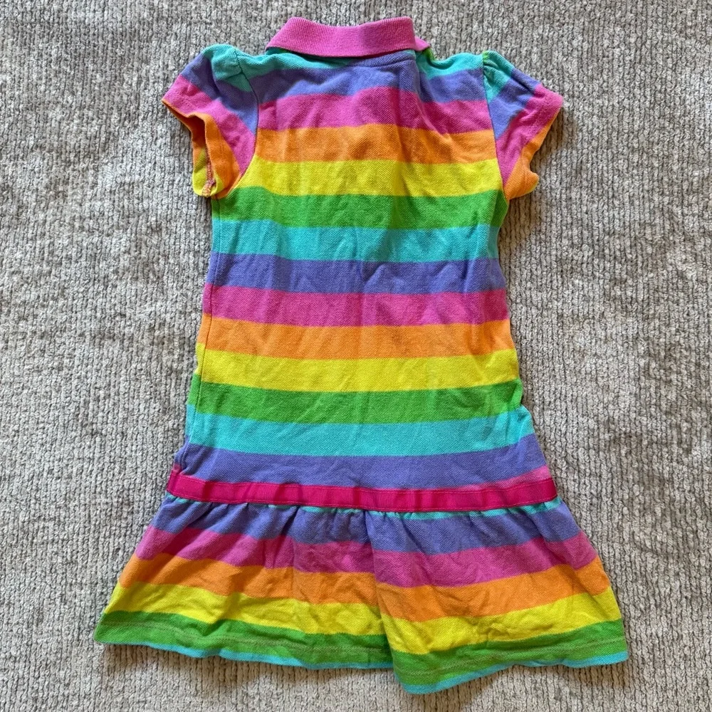 Carter’s‎ Girls Rainbow Stripe Polo Dress Size 4 Short Sleeve Colorful Timeless